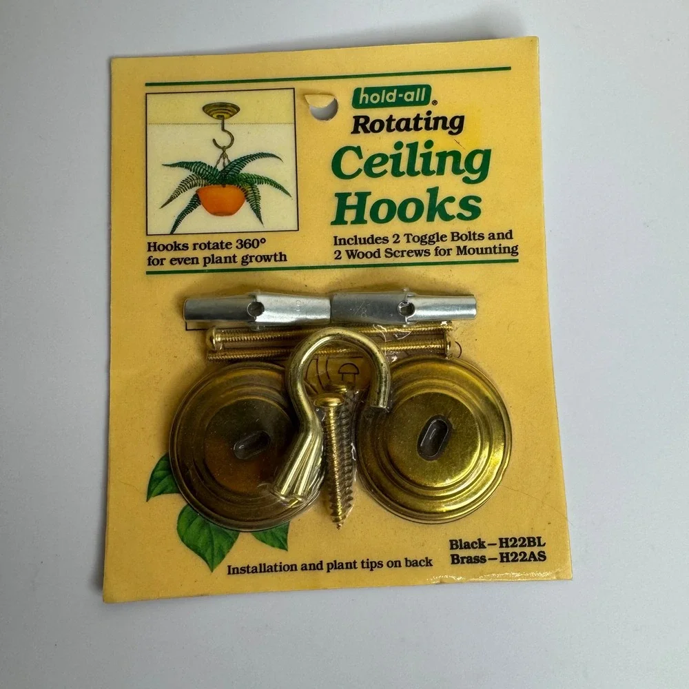 Hold-All AmerTac Rotating Ceiling Hooks Brass Plant Swivel Hanging Kit Vintage
